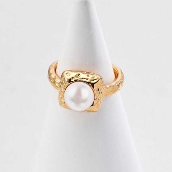Handmade Jewelry - ✨ Artisan Original Textured Pearl Statement Ring | S925 Gold Adjustable